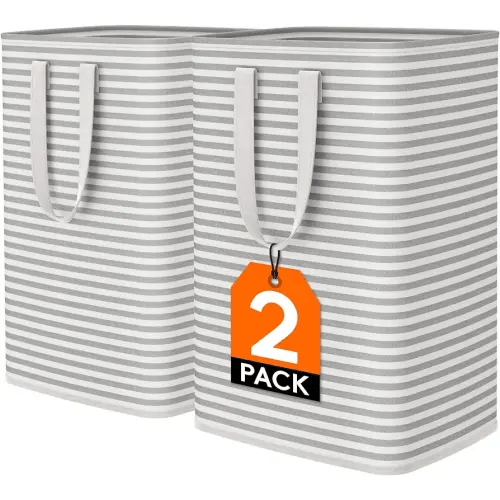 Lifewit 2 Pack Laundry Hamper Large Collapsible Laundry Baskets, Freestanding Waterproof Clothes Hamper with Easy Carry Handles in Laundry Room Bedroom Bathroom College Dorm for Adults, Grey, 2 x 80L