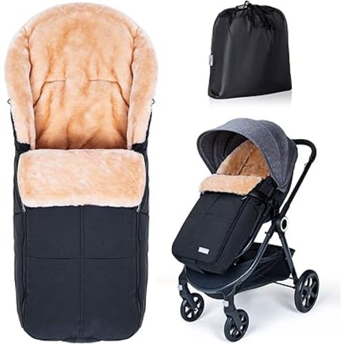 Orzbow Stroller Footmuff Universal | Faux Wool Baby Bunting Bag | Warm, Weather-proof, Adjustable Buckles | Winter Stroller Zipper Blanket Cover | Baby Sleeping Bag for Cold Weather Accessories, Black