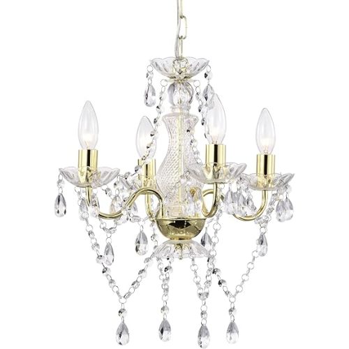 LaLuLa Antique Gold Chandelier Mini Crystal Chandelier Lighting 4 Light Modern Chandelier for Dining Room