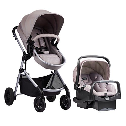 Evenflo Pivot Modular Travel System with LiteMax Infant Car Seat with Anti-Rebound Bar (Desert Tan) - Stroller