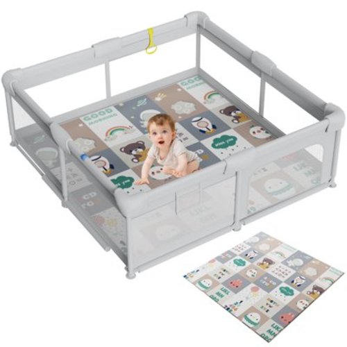 47"x47" Baby Playpen with Mat, Safe Playpen, Play Pen for Babies and Toddlers, Large Play Yard, Zipper Gate, Anti-Slip Suckers, Ideal Baby Gate Playpen for Toddlers 1-3