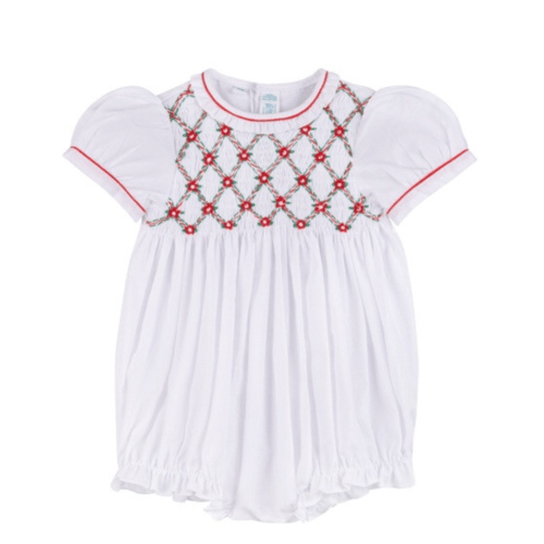 Girls Christmas Floral Smocked Holiday BubbleI Feltman Brothers