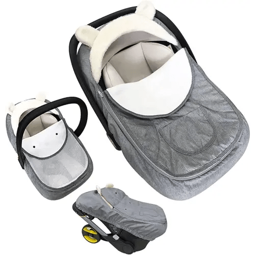 Car Seat Cover for Babies,Infant Carseat Cover Canopy Baby Car Seat Cover Universal Fitted Winter Autumn Spring Carseat Cover for Boy Girl Newborn,with Mesh Cover,Warm Breathable-Grey
