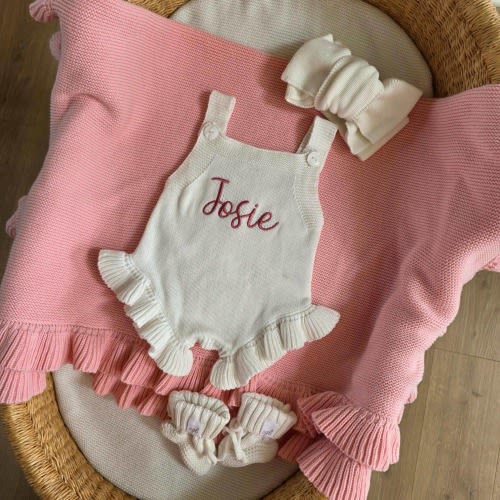 Frill Leg Romper, Embroidered Baby Shower Gift, Sleeveless Summer Romper