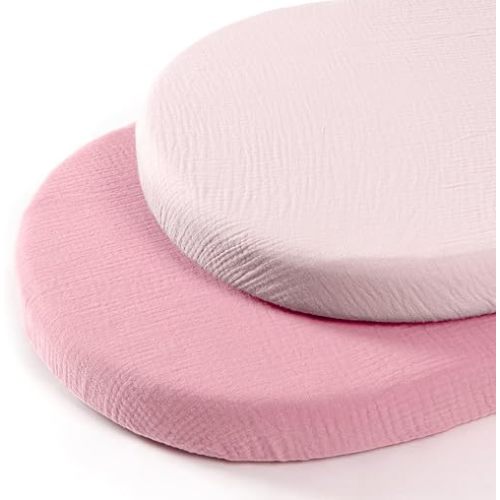 lulumoon Baby Muslin Bassinet Sheets: Cotton Bassinet Sheets Neutral for Boys and Girls - Bassinet Sheets Fitted for Oval Rectangle or Hourglass