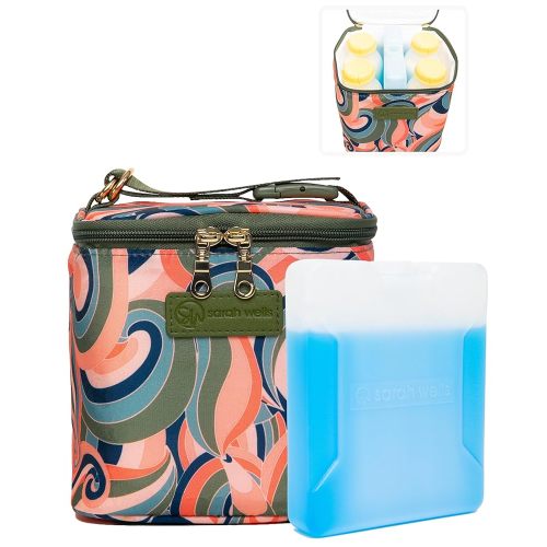 Sarah Wells Cold Gold Breastmilk Cooler Bag with Safety Tested Ice Pack – Insulated Milk Storage for Work, Travel & Daycare – Fits Bottles & Pump Parts – Durable, Washable (Groovy)