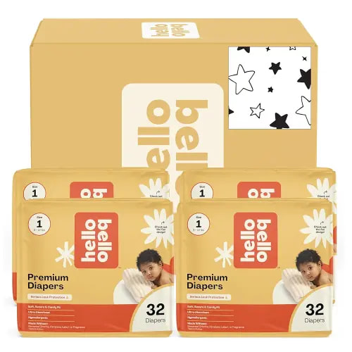 Hello Bello Diapers, Size 1 (8-12 lbs) Superstars - 128 Count Value Pack of Premium Disposable Baby Diapers, Hypoallergenic with Soft, Cloth-Like Feel