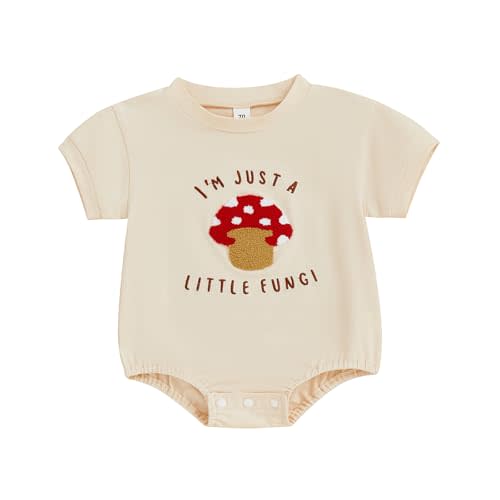 Newborn Girl Boy Mushroom Romper Shirts Infant Baby Summer Clothes Letter Embroidery Short Sleeve Bodysuit Tops