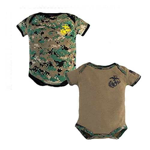 Baby Trooper USMC Comfy Two Pack Baby Bodysuit With Marine Corps Logo (Woodland Camo - Coyote Brown, 0-3 Months)