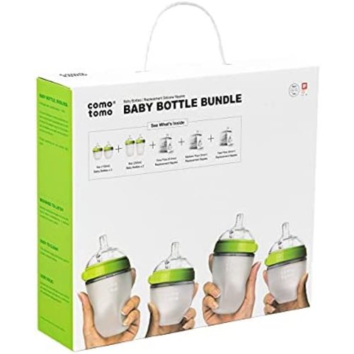 Comotomo Baby Bottle Bundle, Green, (7 Piece Set)