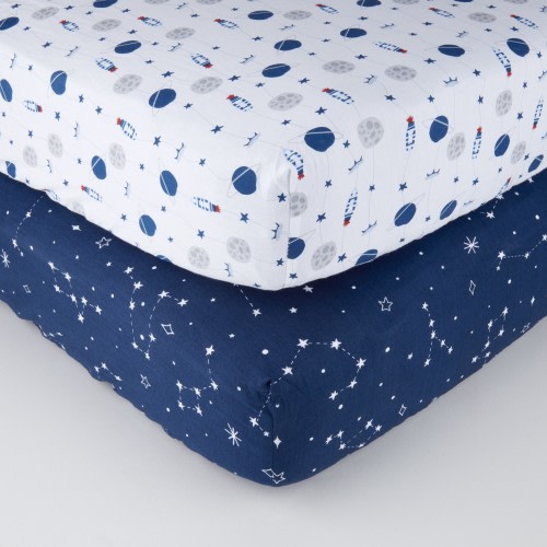 Parent's Choice White and Blue Cotton Fitted Crib Sheets, 2 Count