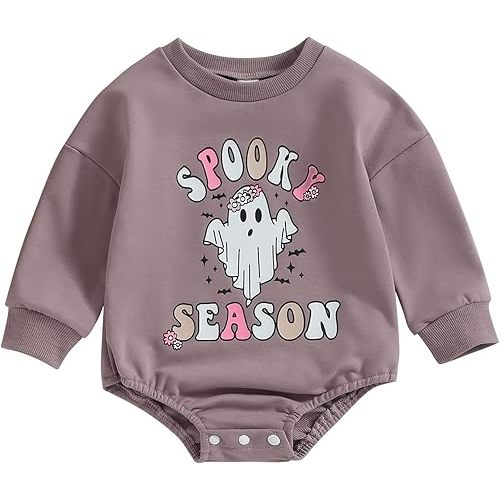 FYBITBO Newborn Halloween Outfit Girl Boy Spooky Season Romper Bubble Sweatshirt Bodysuit Fall Halloween Baby Clothes