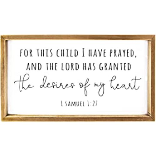 Vilight Wood Nursery Wall Decor for Girl and Boy - New Mom Gifts Framed Rustic Signs for Kids - For This Child, I Have Prayed - 16x8.6 Inches