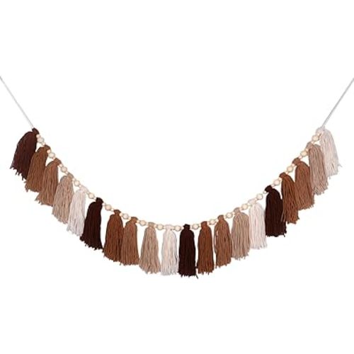 Terracotta Yarn Boho Tassel Garland Brown Warm Tone Fall Wall Hanging Western Decor Bunting Banner for Classroom Nursery Room Party Kids Bedroom Dorm Birthday Baby Shower Office Decorations