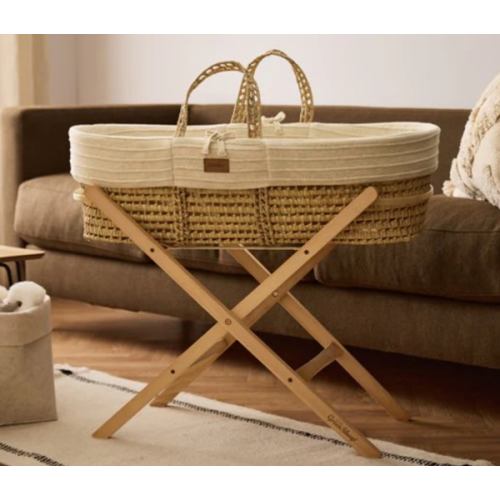 The Little Green Sheep | Organic Ripple Knit Moses Basket, Mattress & Stand Linen ‐ The Little Green Sheep