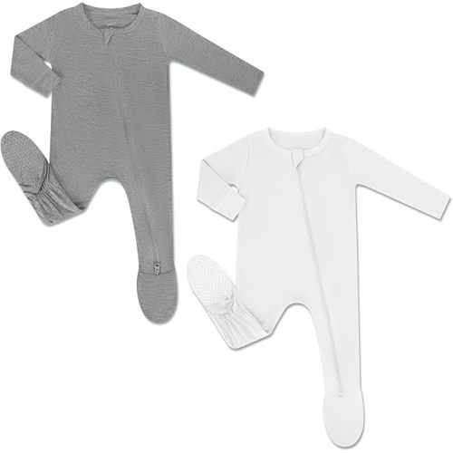 HAPIU Rayon from Bamboo Baby Footed Pajamas, 2 Way Premium Zipper, Footie for Baby Boy Girls, Newborn-24 Months