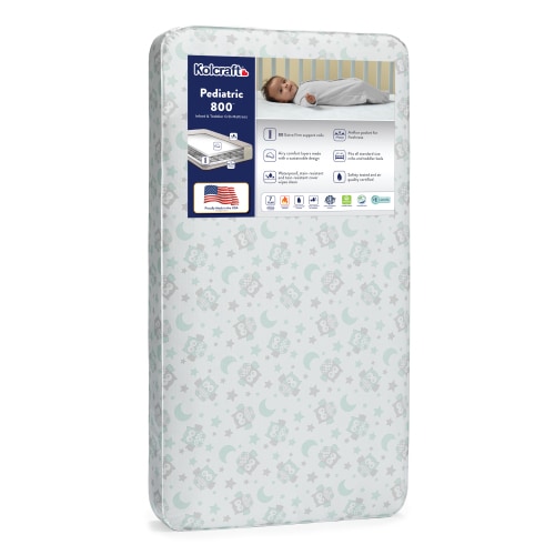 Kolcraft Pediatric 800 Extra Firm Crib & Toddler Mattress, 80 Coil, Waterproof, Gray