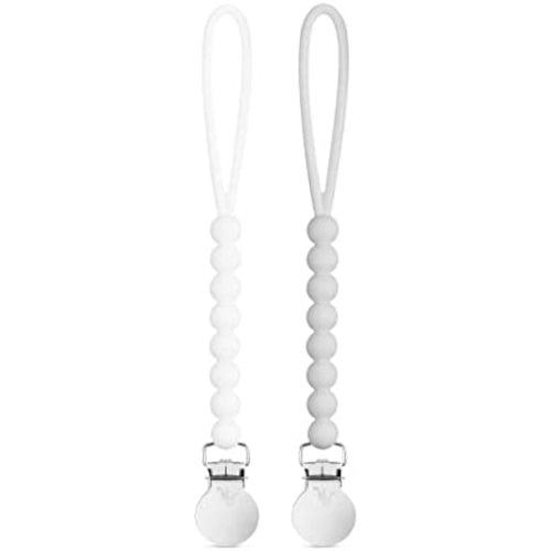 Ryan & Rose Cutie Clip 2 Pack - Pacifier Clip Holder Silicone (Judy-White/Judy-Grey)