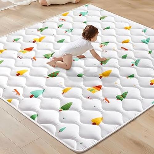 Odorless Premium Foam Baby Play Mat, Soft Microfiber Fabric Crawling Mat for Floor- Comfortable and Hypoallergenic, Non-Slip Cushioned Floor Playpen mat for Infants,Babies,Toddlers