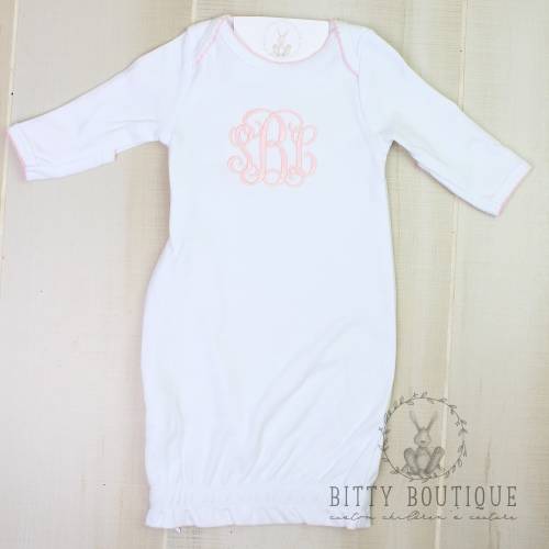 Picot Trim Monogrammed Baby Gown