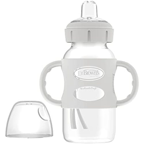 Dr. Brown's Wide-Neck Transitional Sippy Bottle with Silicone Handles 9 oz/270 mL, Gray, 1-Pack