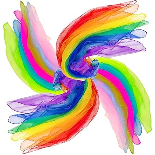 AIVIAI Dance Scarves, 12 Colors 24 PCS Juggling Scarves for Kids Play Dancing Music Scarfs Colorful Silk Actives Scarves for Toddlers Children Movement