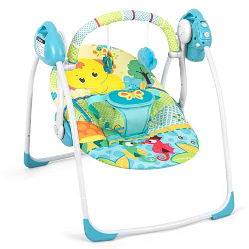 Portable Baby Swings for Infants to Toddler, Compact Automatic Baby Swing with Music, Soothing Baby Swing with Adaptable Speed, Electric Rocking Chair for Baby, 6-25 lbs 0-9 Months