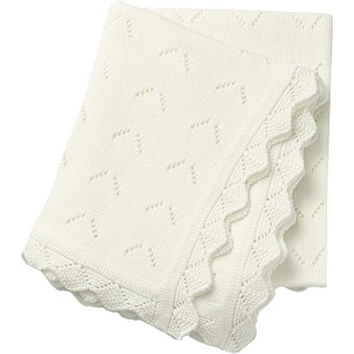 Baby Blanket 100% Cotton Knit Swaddle Soft Newborn Receiving Blanket Cozy for Boy/Girl Crib,Stroller White 40x30in