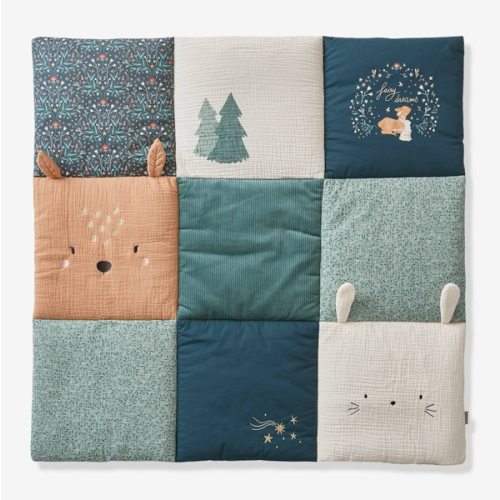 Quilted Floor Mat / Playpen Base Mat, Brocéliande - printed green, Bedding & Decor