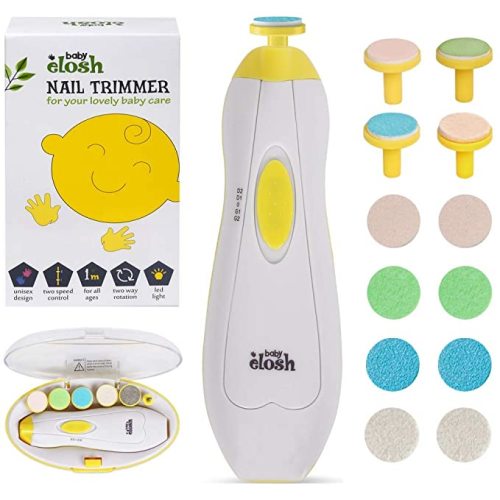 Baby Nail Trimmer File Electric - [Upgraded] Safe Nail Clippers with 12 Units Gift for Newborn Toddler Kids or Women Toes and Fingernails, Care, Polish and Trim, AA Battery Operated (Not Include) - Yellow