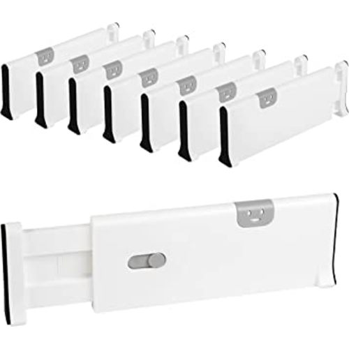 Drawer Dividers Pack of 8, Plastic Adjustable and Expandable Drawer Organizer Clothes, Deep Drawer Organizer, Works in Kitchen Utensils Organizer, Dresser Drawer Separators, 4'' High, 11-17.5'', White