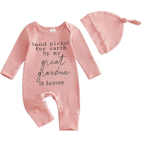Hand Picked for Earth by My Great Grandpa Grandma in Heaven Onesie Newborn Baby Boy Girl Knit Romper Fall Jumpsuit Hat