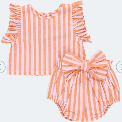Baby Girls 2 Piece Set - Orange Pink Stripe– Pink Chicken