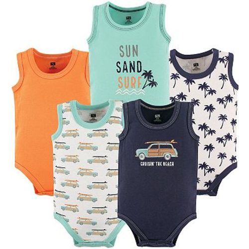 Hudson Baby Infant Boy Cotton Sleeveless Bodysuits 5pk, Surf Car