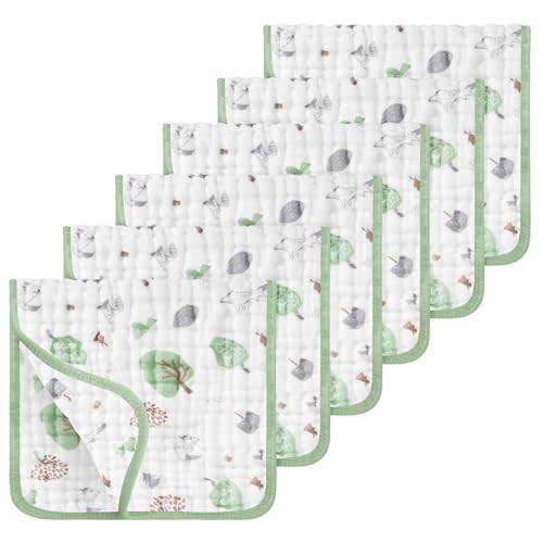 Looxii Muslin Burp Cloths 100% Cotton Muslin Cloths Large 20''x10'' Extra Soft and Absorbent 6 Pack Baby Burping Cloth for Boys and Girls (Forest)