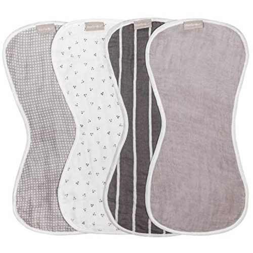 WeeSprout Set of 4 Organic Cotton Burp Cloths - Four Ultra-Absorbent Layers Keep Clothes Dry, Button Transforms Burp Cloth Into Baby Bib, Machine Washable & Dryer Friendly, Unisex for Boys & Girls