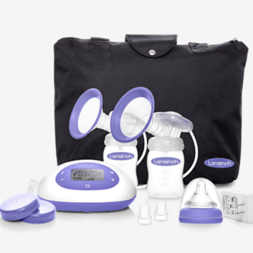 Lansinoh Signature Pro Double Electric Breast Pump, Portable Breast Pump, 3 Power Options, LCD Display, Includes Breast Pump Bag, 25mm Breast Pump Flanges and 2 Lansinoh Baby Bottles (pack of 1)
