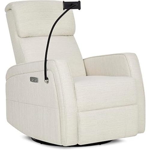 Evolur Maverick Power Recline Glider with Device Holder in Thunder Beige