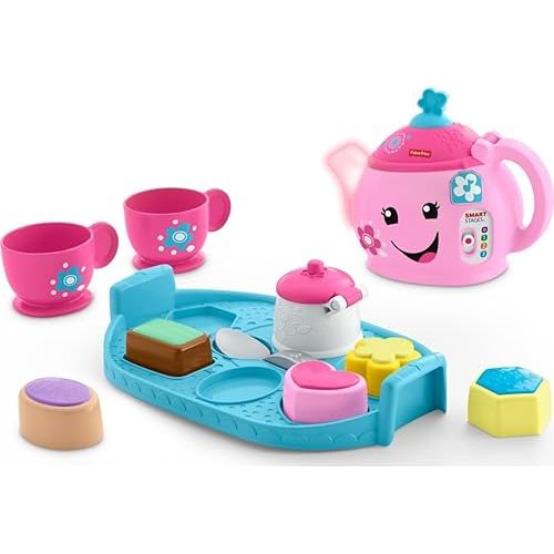 Fisher-Price Toddler Toy Laugh & Learn Sweet Manners Tea Set with Smart Stages Learning Songs for Pretend Play Kids Ages 18+ Months