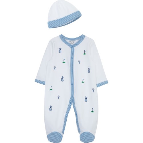 Baby Fore! Golf Embroidered Cotton Footie & Hat Set, 3M, White
