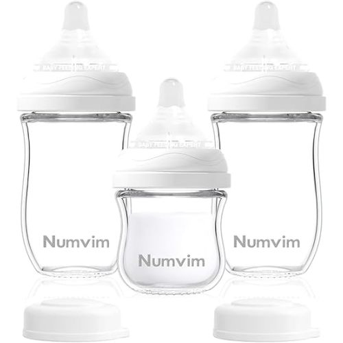 Glass Baby Bottles Gentle Slow Flow, Newborn Breastfeeding Bottle with Anti Colic Nipple for 0 Months Babies, 3 Packs (White, 3oz+5oz)