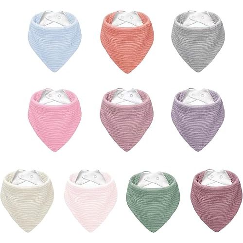 Muslin Baby Bibs,Soft Triangular Baby Bandana Drool Bibs for Baby Boy Girl,Solid Colors Bib for Drooling Teething