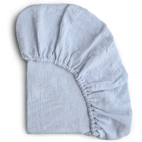 mushie Extra Soft Muslin Fitted Crib Sheet | 192 Thread Count | 28"x 52" (Baby Blue)