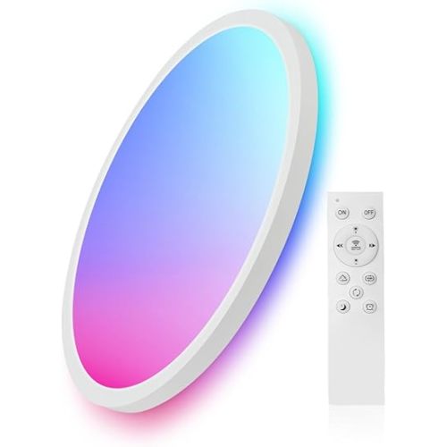 1 Pack 12 Inch Smart Ceiling Light Fixture, RGB LED Flush Mount Ceiling Light with Night Light, 24W 2400LM Ultra-Slim Ceiling Light with Remote, 16 Million DIY Colors, Works with Alexa/Google Home