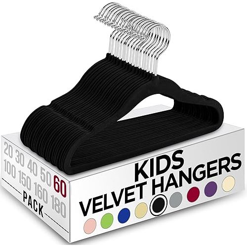 Utopia Home Kids Hangers Velvet (60 Pack) - 11 Inch Durable Baby Hangers for Closet - Perfect Toddler Hangers Non Slip for Everyday Use (Black)