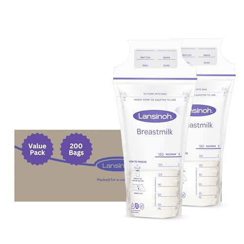 Lansinoh Breastmilk Storage Bags, 200 Count Value Pack, Easy to Use Breast Milk Storage Bags for Feeding, Baby Essentials, Presterilized, Hygienically Doubled-Sealed for Freezing & Refrigeration, 6 OZ