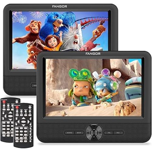 FANGOR 7.5 Inch Dual Portable DVD Player for Car, Car DVD Player Dual Screen Play a Same or Two Different Movies with Headrest Strap, Support Last Memory, AV Out/in, USB/SD Card, All Regions