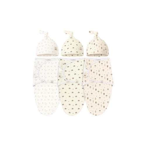 3-Pack Soothe Swaddle Wraps with Knot Hats, Medium
