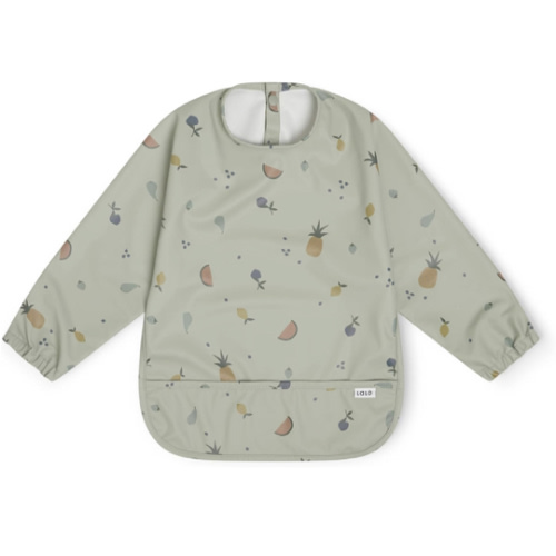 Amazon.com: Lalo Smock Bib - Long Sleeve Baby Bib, Elastic Cuffs for Comfort, Large Catch-All Pocket, Waterproof Recycled Polyester - Durable Baby Smock Bib for Mealtime - Ages 6-24 Mo. - Fruit Print Sage : Baby