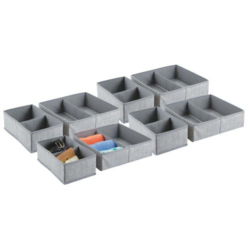 mDesign Fabric Drawer/Closet Storage Organizer Bins for Bedroom, 4 Pack, Gray